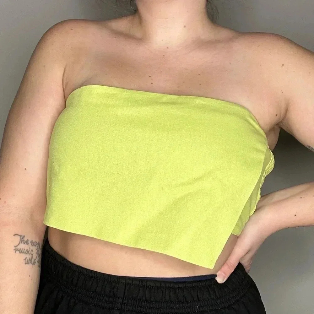 Strapless Bright Green Bandeau‎ Crop Top
